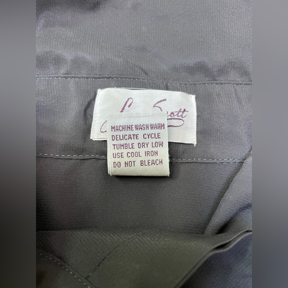Laura Scott Vintage Grey Polyester Long-Sleeved Collared Pleated Blouse - Picture 3 of 5